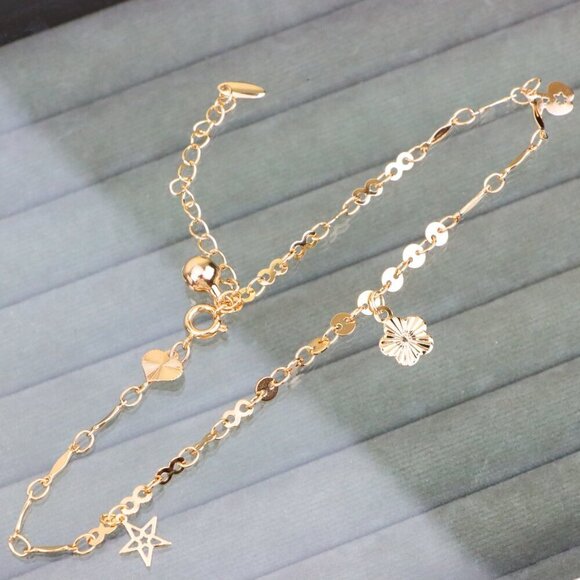 "Rose Gold Anklet with Star & Charm Details, Adjustable Chain Design, XPAL1071 - Picture 12 of 12